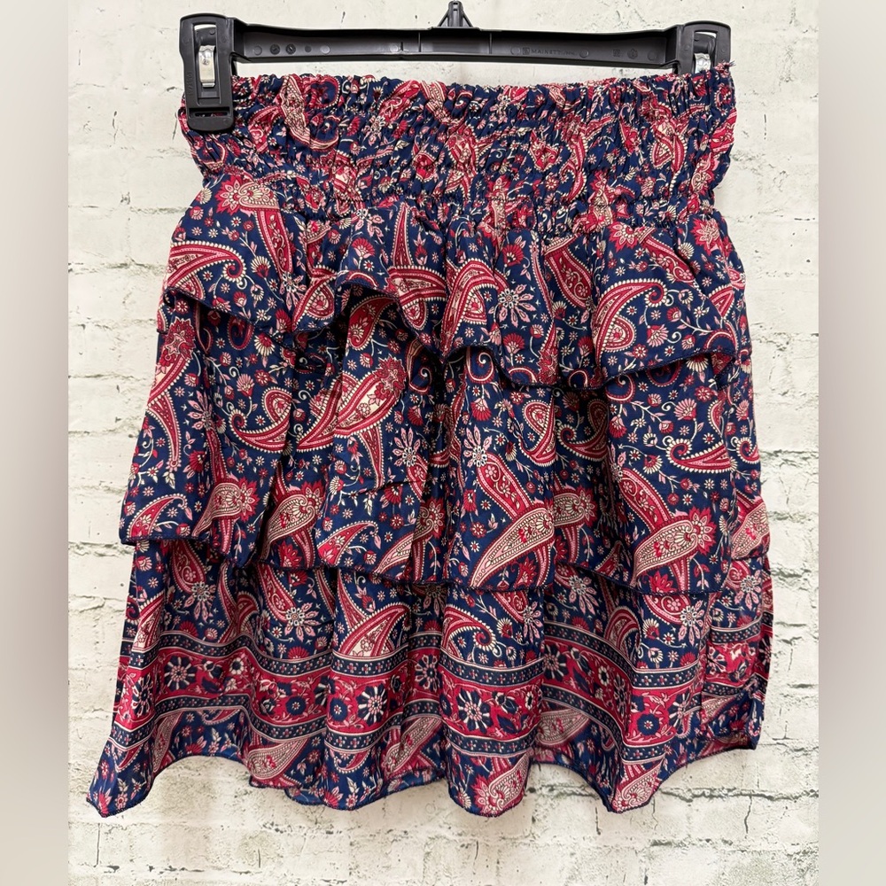 Paisley Ruffle Skirt - red, white & Blue one size Silk blend nwt